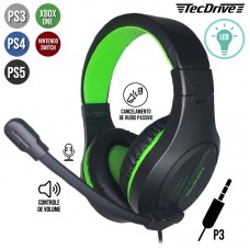 Headset Gamer P3 para PS3/PS4/PS5/X-One/NSwitch Cancelamento de Ruído com LED e Microfone Cometa TecDrive PX-10 - Verde